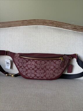 Coach Burgundy Chambray Signature Jacquard Warren Crossbody Belt Bag